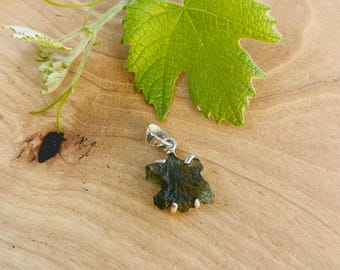 Star Shaped Moldavite Pendant | Raw Czech Tektite, Sterling Silver Claw Setting