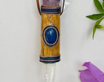 Crystal Talisman Amulet Necklace Ancestral Regal Wisdom of Lineage Insight Knowing with Amethyst Lapis Lazuli Lemurian Laser Wood and Copper