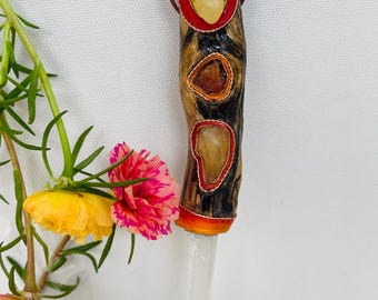 Dragon Talisman of Courage, Expression and Inner Fire The Confident Self Power with Yellow Calcite, Mexican Fire Opal, Libyan Desert Glass