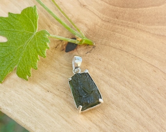 Four Claw Moldavite Pendant | Genuine Czech Green Tektite in 925 Sterling Silver Band | Raw Crystal Jewellery