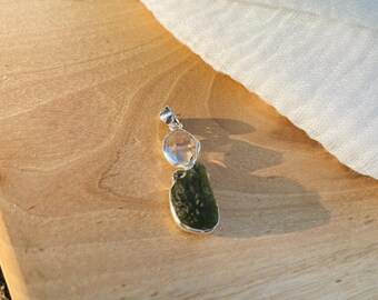 Stunning Herkimer Diamond with Moldavite Pendant Handmade  Sterling Silver  Pendant Genuine Moldavite for Soul Purpose  Spiritual Awakening