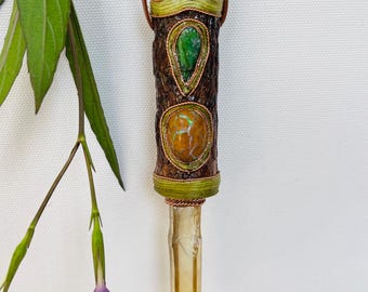 Green Kyanite Boulder Opal Natural Citrine Point Talisman Amulet of Dimentional Passage, Conscious Expansion with Sacred Hyper Tetrahedron