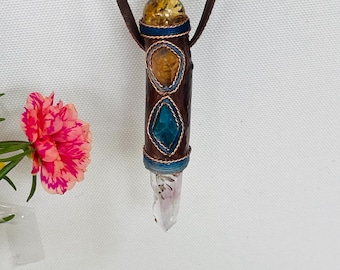 Regal Ascension Talisman: Citrine, Herkimer, Aquamarine, Vera Cruz Amethyst Pendant