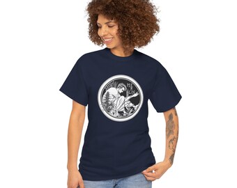 Moonlit Merlin Illustration Tee | Monochrome Nature Circle Art