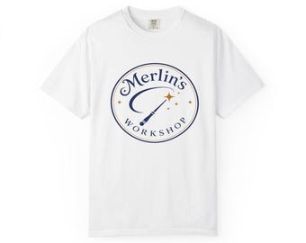 Merlin's Workshop wand logo T-Shirt | Magic wizardry circle design