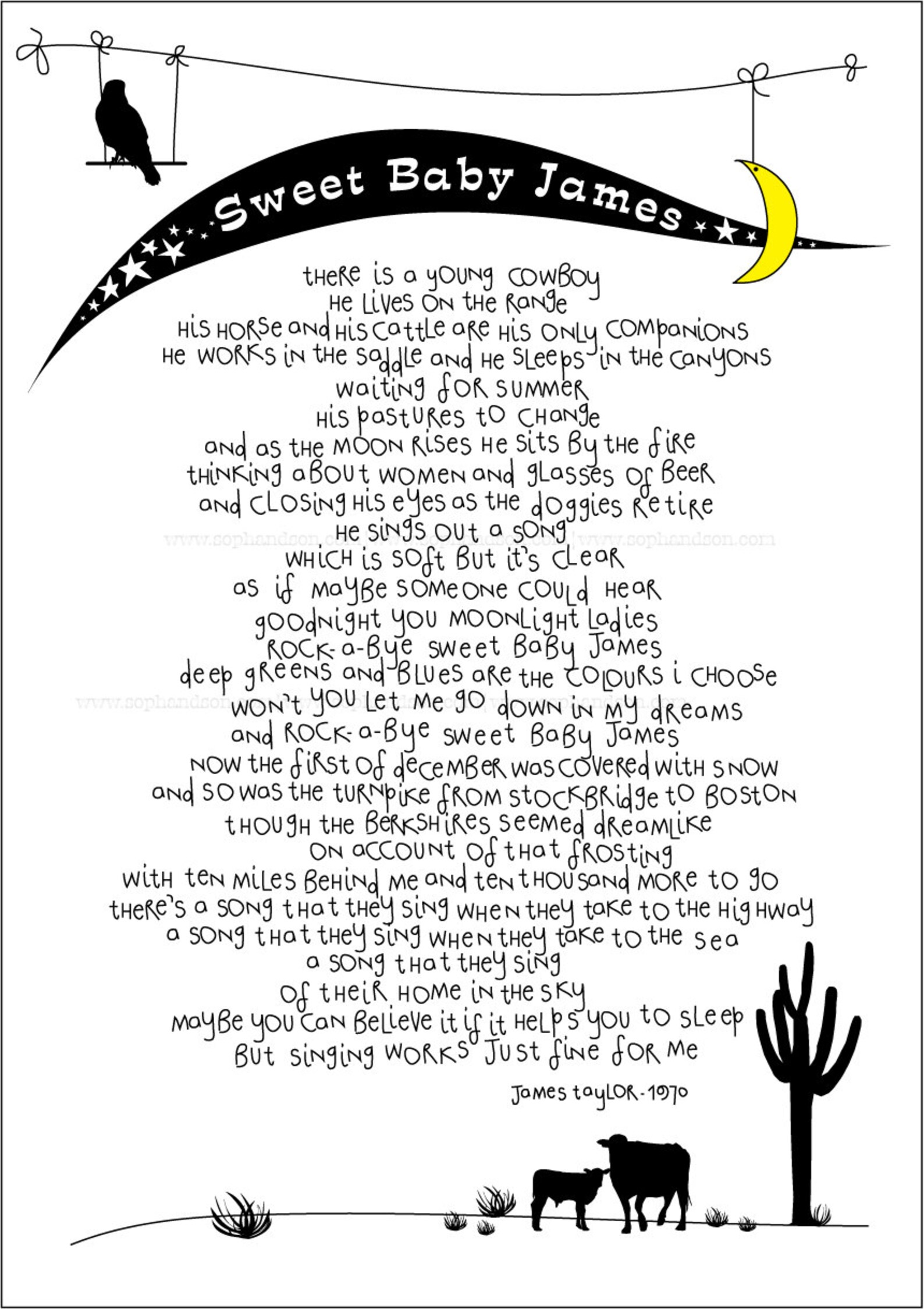 Sweet Baby James. Lyrics I Love. Art Print. Song Words by Etsy