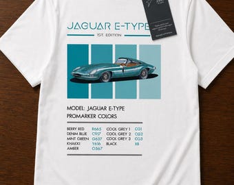 Jaguar E-Type, design retrô para camiseta / arte original, carros exóticos / Presente automotivo / Edição limitada