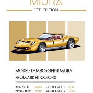 Lamborghini Miura, retro t-shirt design / original artwork, exotic cars / Automotive Gift / Limited Edition imagem 3