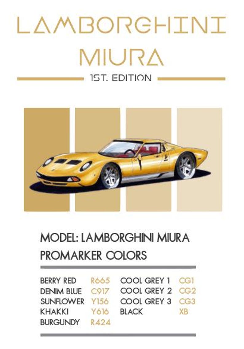 Lamborghini Miura, retro t-shirt design / original artwork, exotic cars / Automotive Gift / Limited Edition imagem 3