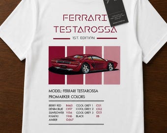 Ferrari Testarossa, design retrô para camiseta / arte original, carros exóticos / Presente automotivo / Edição limitada