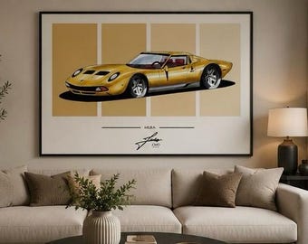 Lamborghini Miura, pôster/arte original, carros exóticos/presente automotivo/edição limitada