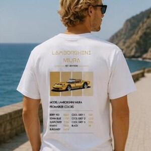 Lamborghini Miura, retro t-shirt design / original artwork, exotic cars / Automotive Gift / Limited Edition imagem 4