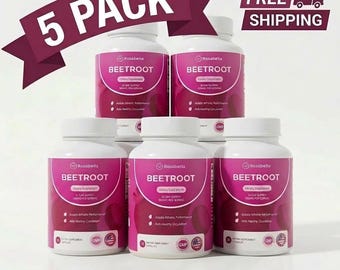 5 Stück Rosabella Bio-Rote-Bete-Kapseln (300 Stück) – Unterstützung von Durchblutung, Immunsystem, Schlaf, Energie, Entgiftung, Wachstum und Ausdauer