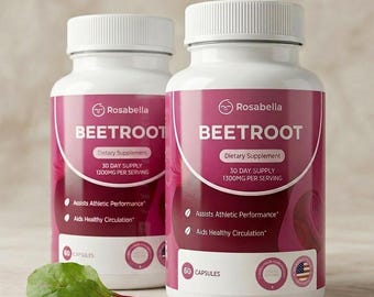 2 Bottles Rosabella Organic Beetroot Capsules (120 Count) - Circulation, Immunity, Sleep, Energy, Detox, Packing& Stamina Support