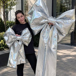 Silver Oversized Door Bow, Large Bow, Big Front Door Bow