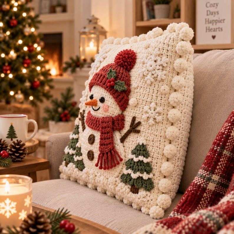 Sticking Patterns.pdf Snowman Pillow Crochet Pattern PDF, Christmas Cushion Cover, Winter ...