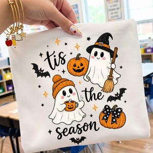 Tis The Season Ghost PNG, Checkered Leopard Polka Dot Ghosts, Fall Shirt Design, Pumpkin Patch Ghosts Design, Halloween PNG, Digital File