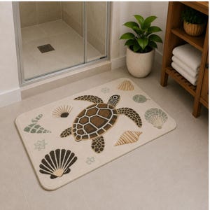 Alfombrilla de baño con diseño costero / Alfombra antideslizante y absorbente