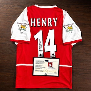 SIGNEDE Thierry Henry Arsenal Jersey | Autographed #14 Football Shirt | 2001-02 Champions Patch | Soccer Memorabilia Gift for Him\Her