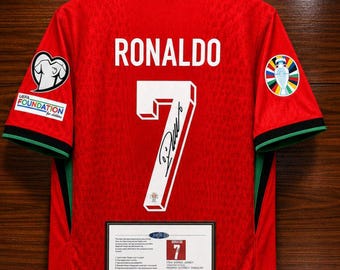 Signiertes Portugal-Heimtrikot von Cristiano Ronaldo | CR7 #7 Autogramm-Fußballtrikot | Portugal-Fußballtrikot | Geschenk für Fußballfans