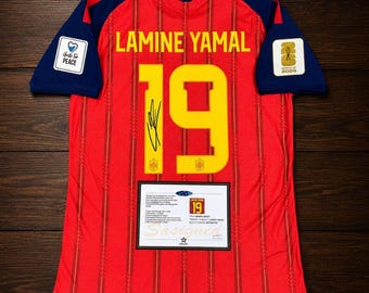 SIGNED  Lamine Yamal Spain Jersey | Autographed #19 Spain Football Shirt | Soccer Fan Gift | Collectible Football Jersey