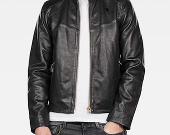 G-STAR RAW d10290 スザキ クラシック レザー バイカージャケット レーサー ジップ ロゴ ブラック M