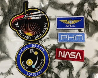 Project Hail Mary Embroidered Patches | Ryland Grace, NASA, Earth Sci-Fi Cosplay (Iron-on)