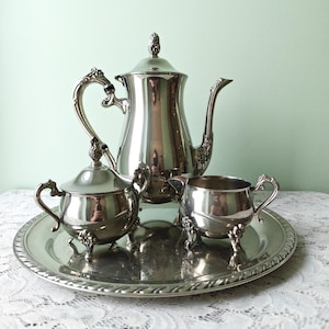 Servizio da caffè vintage placcato in argento / Set da 4 pezzi / Decorazione per tea party