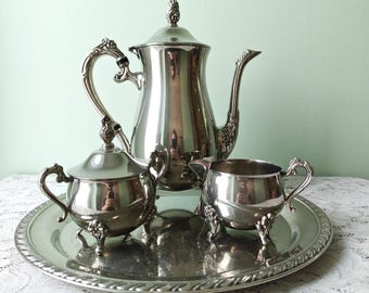 Vintage Silver Plated Coffee Service | 4 Piece Set | Tea Party Decor