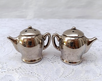 Vintage Silea Silver-Plated Teapot Salt & Pepper Shakers | Miniature Tableware | Cottagecore Kitchen Decor