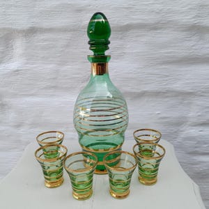 Art Deco Green and Gold Decanter Set | Belgian Made | 1920-1930s