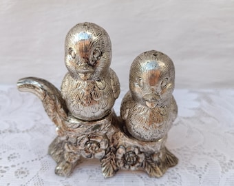 Vintage Silver-Plated Enesco Bird Salt & Pepper Shaker Set | Novelty Tableware | Cottagecore Decor
