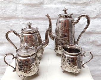 Antique Gerhardi & Co Silver-Plated Tea + Coffee Service | Art Nouveau 4-Piece Set | Tea Party