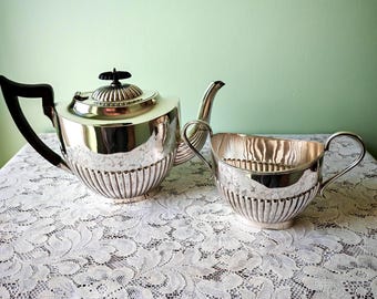 Art Deco Sheffield Silverplated Teapot & Sugar Bowl | 1930s Vintage Tea Set | Fluted Design