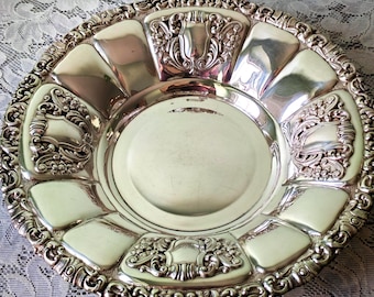 Vintage Spanish Silver-Plated Bowl | Ornate Rococo Cartouche Panels | Serving Bowl