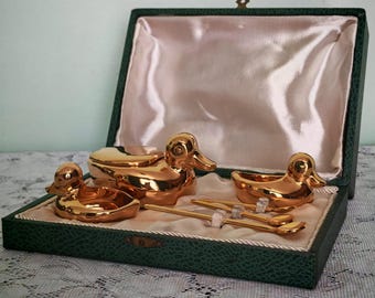 Vintage Moutigny Pâte de Limoges Condiment Set with Gilt Mounts | French Porcelain (Early 20th Century)