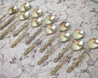 Set of 12 Italian Silver-Plated Faux Bamboo Coffee Spoons | Hollywood Regency Table Decor