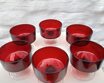 Luminarc Ruby Red Champagne Coupes | French Vintage Glasses | Set of 6