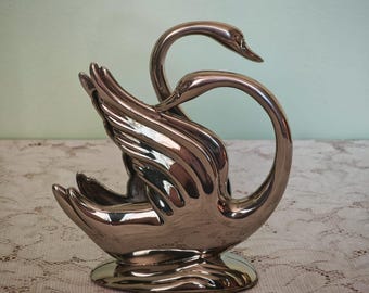 Vintage Silver Plated Double Swan Napkin Holder | Entwined Swans Serviette Rack