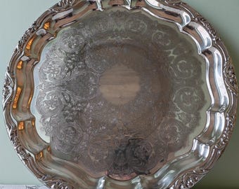 Vintage Falstaff Silver Plated Serving Tray | Ornate Engraved Round Dish