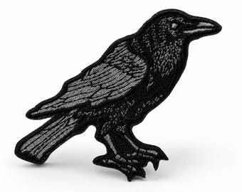 Raven Crow Embroidered Patch, Gothic Black Bird Applique (Iron On/Sew On)