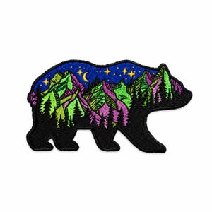 Mountain Bear Embroidered Patch: Nature Adventure Forest Badge (4.5 x 3 Inches)