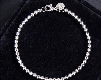 925 Sterling Silber Bead Armband, 4 mm Kugel Armband, Zierliches Silber Armband, Minimalistischer Schmuck für jeden Tag, Geschenk für Sie