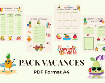 Organisateur de Voyage à Imprimer | Pack Vacances 4 Pages : Checklist Valise, Budget, Planning Semaine, Carnet de Souvenirs | Kit Voyage PDF