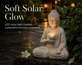 Solar Buddha Garden Statue | LED Lotus Light | Zen Meditation Sculpture | Waterproof Resin Outdoor Decor | Spiritual Garden Gift