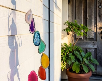 Colorful Gemstone Wind Chime | Natural Agate Slice Decor | Crystal Quartz Hanging Chime | Boho Garden & Home Decor | Gift for Her