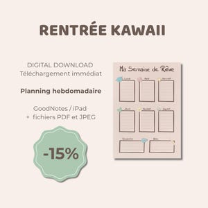 Planning hebdomadaire digital GoodNotes, Organiseur semaine Kawaii, Agenda rentrée scolaire iPad et tablette, Semainier PDF