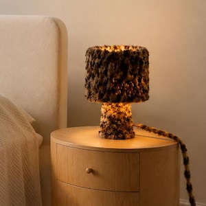 Mini Leopard Plush Table Lamp, Faux Fur Animal Print Mood Light, Cozy Modern Decor