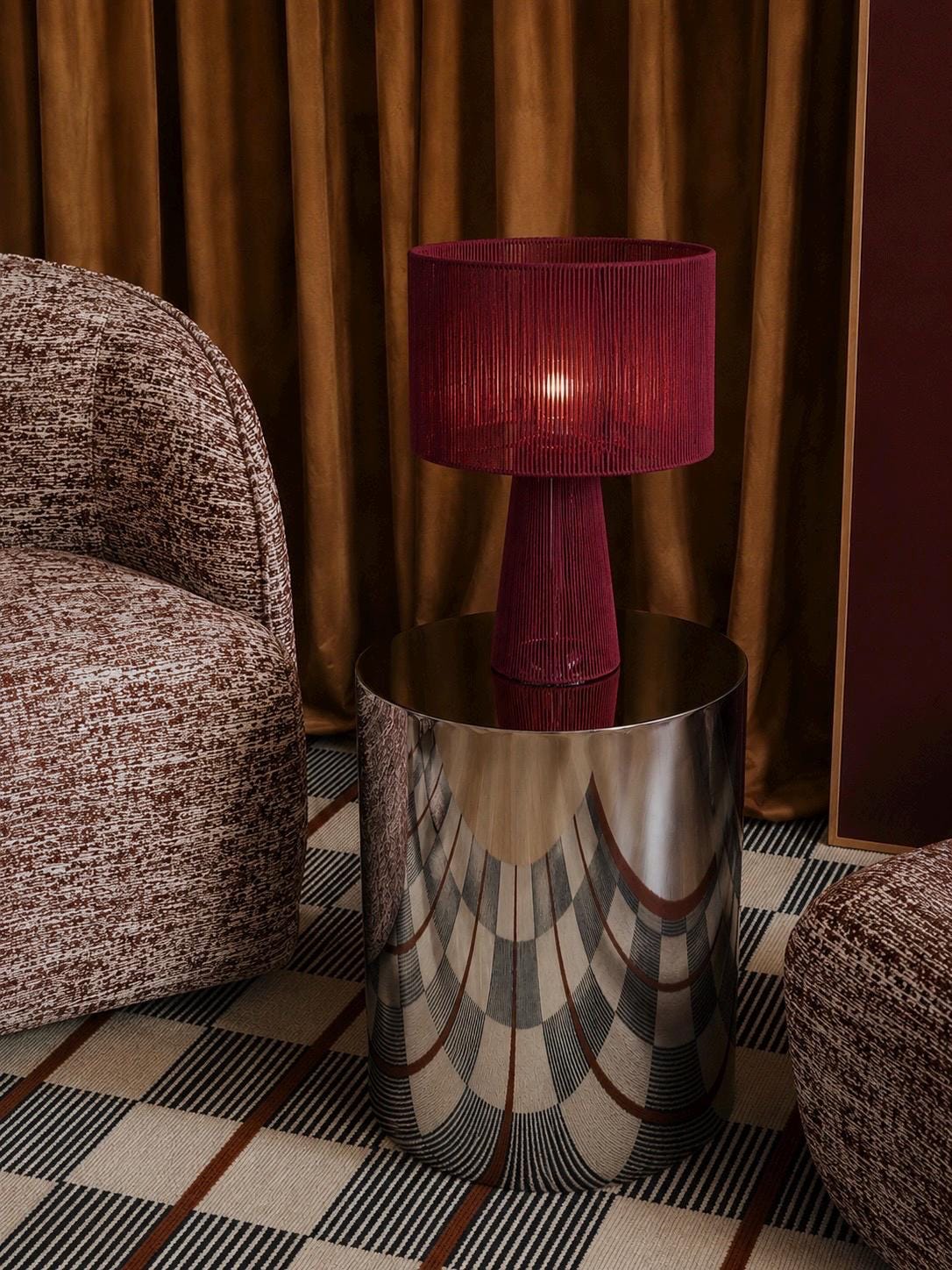 Handmade Burgundy Macrame Unique Table Lamp, Woven Fiber Art Lighting, Boho Home Decor CHERRY