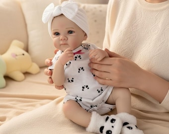 19 Inch Reborn Baby Doll, Full Vinyl Body, Open Eyes, Painted Hair, Bathable Lifelike Doll
